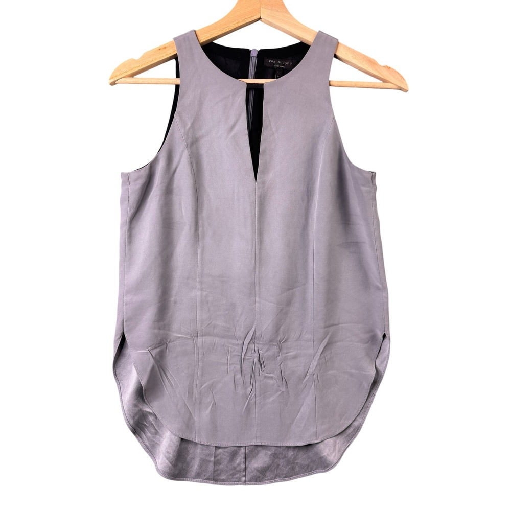 Rag & Bone Victor Silk Tank Top XXS Lavender Gray Black High Low Layered Blouse